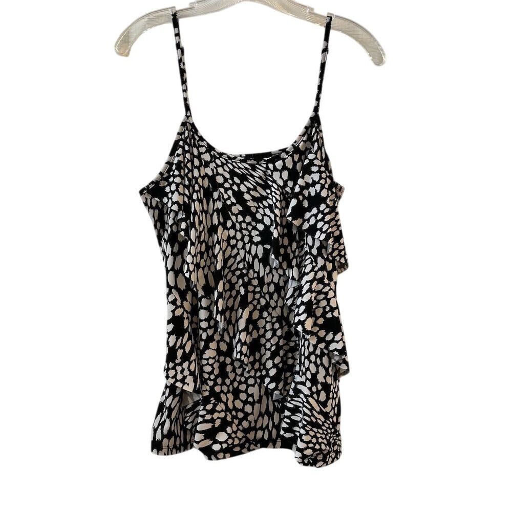 AB Studio Women's‎ XL Black Geometric Ruffle Tank Top Blouse